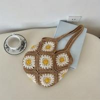 Bolso de mano floral de ganchillo tejido a mano de gran capacidad para mujer - Bolso de hombro beige de moda con diseño de margaritas blancas, perfecto para viajes, uso diario y salidas a la playa, bolso de mano de playa |   Bolso de moda |   Textura teji - details 4