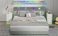 RCynview Mesita de Noche Blanca Diseño Rectangular de Madera 3 Cajones de Almacenamiento - details 1