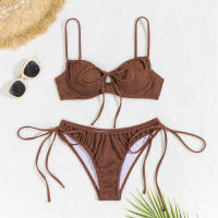 Conjunto de Bikini Bandeau con aros para mujer, traje de baño Sexy con cordón ajustable, 2024 - details 3