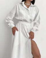 Otoño Invierno nueva camisa elegante de manga francesa ceñida a la cintura con sentido del diseño y vestido largo de moda con abertura - details 7