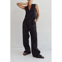 Conjunto Casual de Moda para Mujer verano 2025 Traje de Algodón y Cáñamo con Pantalones de Pierna Ancha Conjunto Vestido - details 6