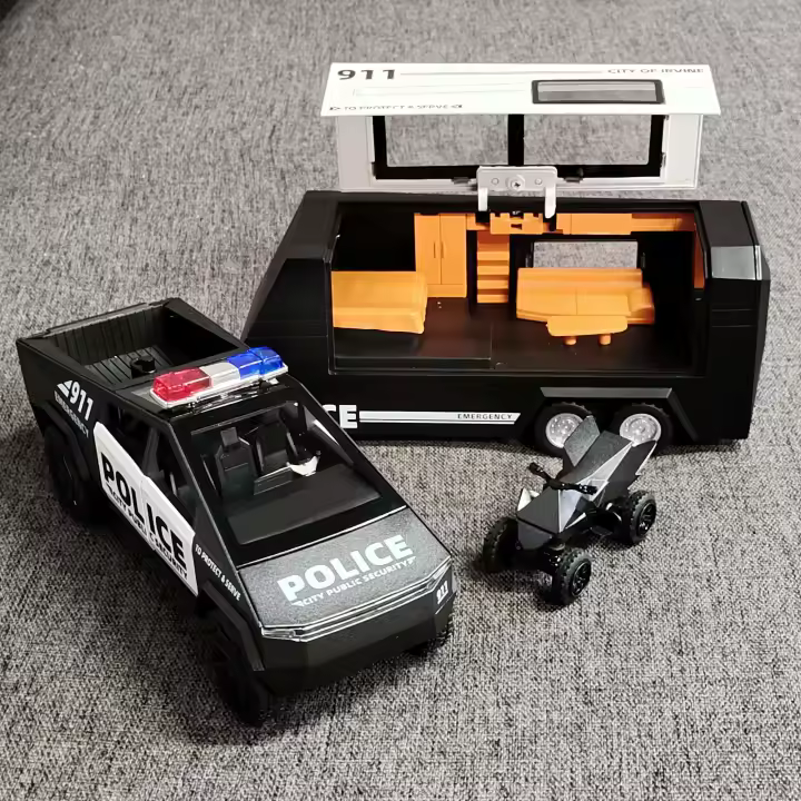 Camión Cybertruck de Policía a Escala 1:32 Modelo de Coche de Juguete de Aleación con Sonido y Luz - 1