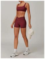 Conjuntos de Yoga de 2 uds., trajes de entrenamiento de realce para mujer, trajes de gimnasio, sujetador corto de cintura alta, pantalones cortos acampanados, trajes para Fitness y correr - details 11