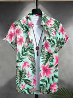 Camisa casual de manga corta con botones de albahaca rosa para hombre, playa con camisa estilo hawaiano - details 4
