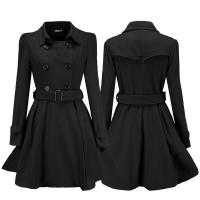 Abrigo de lana con hebilla de cinturón para mujer, abrigo ajustado con borde de volantes, talla europea, otoño e invierno, nuevo - details 16