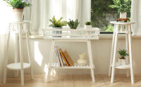 UNHO Estanterias para Plantas Madera Insterior Soporte Taburete para Macetas Blanco - details 0