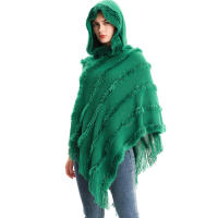 Chal de mujer para mantenerse caliente en otoño e invierno, capa de color sólido, suéter de punto de capucha - details 0