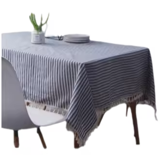 Mantel rectangular de lino con borlas de aspecto rayado, lavable, duradero, resistente a las manchas, fácil de mantener, para interiores, - 1
