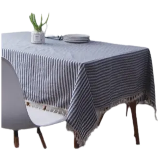 Mantel rectangular de lino con borlas de aspecto rayado, lavable, duradero, resistente a las manchas, fácil de mantener, para interiores, - 1