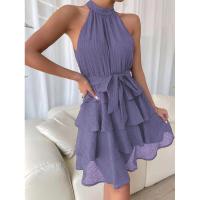 Primavera Verano nueva ropa de mujer europea y americana sin mangas empalmado con cuello de borde con volantes vestido de fiesta regalo - details 13
