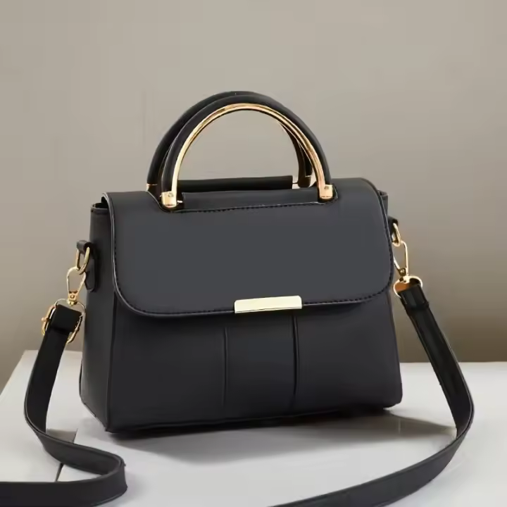 Bolso Bandolera Elegante para Mujer en Negro y Dorado con Correa Desmontable, Cierre Magnético, Diseño de Doble Capa y Herrajes de Aleación - Bolso de Mano Elegante para el Trabajo o Salidas Informales, Bolso Bandolera, Accesorio Moderno, Construcción Dur - 1