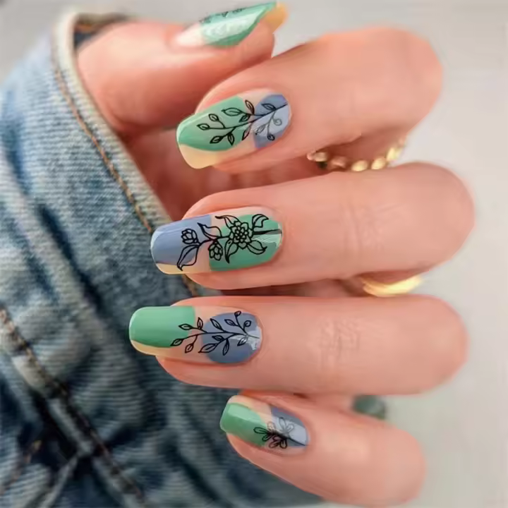 Juego de 24 piezas de uñas postizas ovaladas con dibujos animados, adornos de uñas postizas acrílicas, cobertura total de uñas postizas para oficina y fiestas - 1