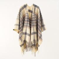 Elegante capa cortavientos con estampado a cuadros con borla, para mantener el calor en otoño e invierno, para actividades al aire libre - details 3