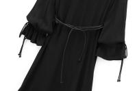 , Nueva serie de vestido de manga larga elegante apilado decorativo hasta la rodilla con cuello en V para mujer con cinturón para temperamento femenino - details 7