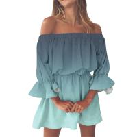 Vestido de Playa Boho con Estampado de Gradiente Hombro Desechado, Cuello de Corte, Mangas Cortas, Borlas para Mujeres Vestido de Verano - details 1