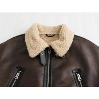 Chaqueta de piel sintética de oveja para mujer, abrigo forrado de Sherpa grueso con solapa, abrigo de motorista - details 6
