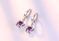Joyería de plata pura de alta calidad, diseño retro simple, pendientes de circonita morada y blanca, precio asequible - details 1