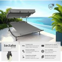 Tumbona Doble de Jardín, Tumbona de Playa con Sombrilla Plegable, Tumbona de Piscina para Dos, Tumbona de Jardín Exterior con 2 Ruedas y Cojines, Fácil Montaje, Interior y Exterior - Negro/Negro - details 17