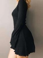 Vestido tejido para mujer primavera otoño Color sólido cuello en V Oficina señora dobladillo Irregular básico Simple vestidos delgados - details 3