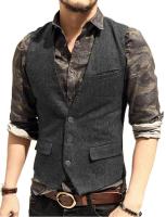 Chaleco de traje para hombre, chaleco informal de lana de tweed con cuello en V, chaleco formal de negocios para padrino de boda para verde/negro/marrón/café - details 4