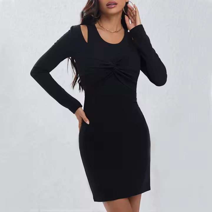 Vestido de temperamento de dos mangas largas para mujeres delgadas y sin hombros - 1
