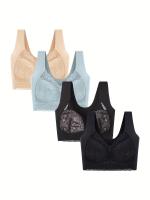 Sujetador Deportivo Sin Aros Con Decoración De Encaje, Sujetadores Con Cuello En V, Transpirables, Cómodos Para Mujer, 4 Uds. - details 4