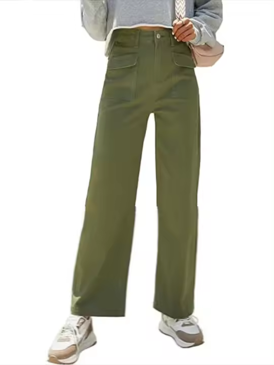 Pierna recta de cintura alta, pantalones sólidos, pantalones sueltos de estilo coreano de moda para mujer - 1