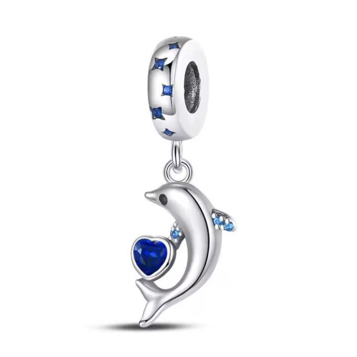 Colgante de Pulsera de Plata de Ley 925 Diseño de Salto al Océano de Búzos Azules - 1