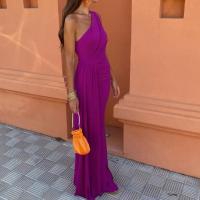 Ropa nueva de primavera 2025, vestido de mujer, hombro inclinado largo de Color sólido a la moda, violeta - details 5