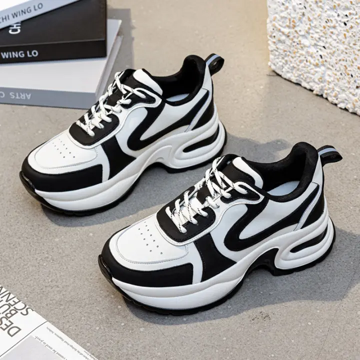 Zapatos negros de gran tamaño, zapatos de papá versátiles, zapatos blancos de plataforma, zapatos de mujer de cuero genuino - 1