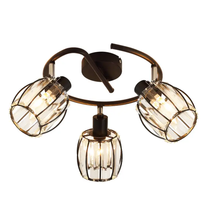 CBJKTX Foco de techo de cristal negro vintage de 3 luces E14 para pasillo, 350 °   Giratorio, Industrial - 1