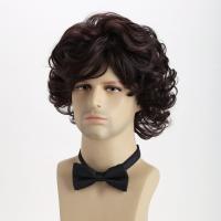 Peluca corta natural marrón de 10 pulgadas, fibra resistente al calor, cosplay retro, peluca sintética ondulada y rizada, cabello esponjoso y atractivo para hombres jóvenes - details 9