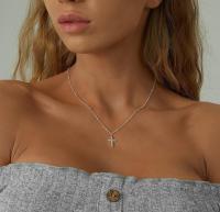 Collar Cruz EWENSOO de Metal Plateado 14K Colgante Delicado con Caja Collar Simple y Lindo para Mujeres - details 9