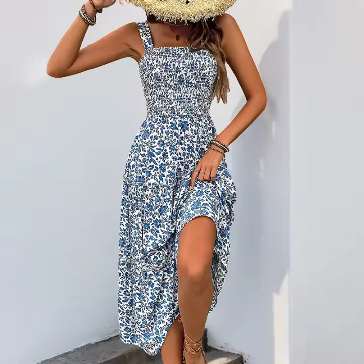 Nuevo vestido con tirantes de estilo pastoral dulce y fresco estampado - 1