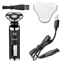 Kemei-Afeitadora eléctrica recargable por USB para hombre, máquina de afeitar con 3 cuchillas rotativas para Barba, en seco y húmedo, resistente al agua, con pantalla LCD - details 3