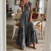 Vestidos con cuello en V para mujer, a la moda vestido estampado de manga corta, Verano - details 4