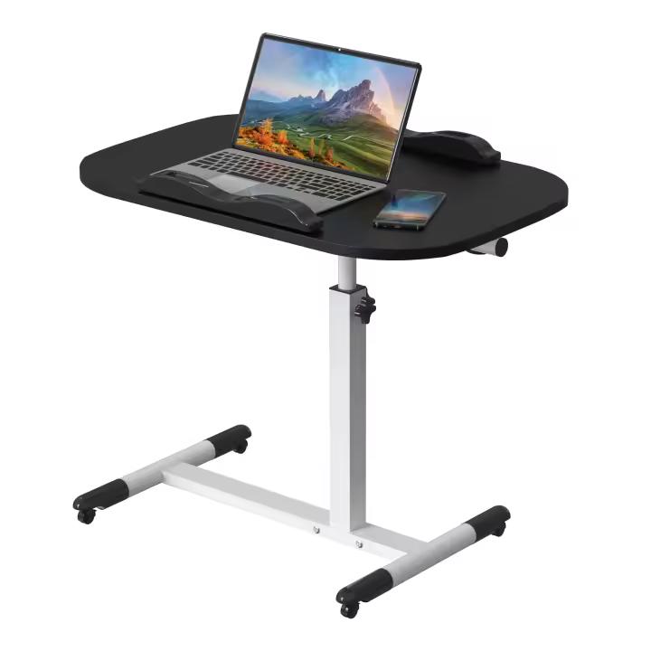 Escritorio Plegable Portátil Ajustable en Altura con Ruedas - Ideal para Oficina y Dormitorio en Negro/Blanco/Marrón - 1