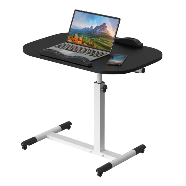 Escritorio Plegable Portátil Ajustable en Altura con Ruedas - Ideal para Oficina y Dormitorio en Negro/Blanco/Marrón - 1