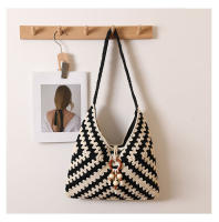Bolso de algodón tejido de un solo hombro estilo étnico, bolso de paja, bolso de playa para vacaciones, bolso versátil para mujeres - details 9