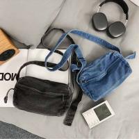 Bolso de lona vaquero Y2K portátil, bolso Vintage de gran capacidad estilo callejero, bolso de compras, bolso cruzado sólido de Color sólido para estudiantes - details 14