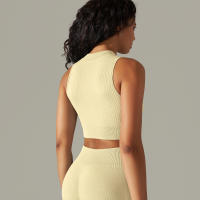 Hamidou-Sujetador deportivo con cremallera para mujer, Top de Yoga, chaleco de sudor, chaqueta de entrenamiento para correr, chaquetas sin mangas para correr, Tops cortos elásticos ajustados - details 12