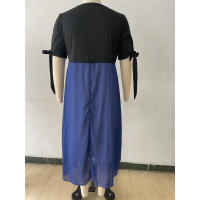 Primavera Verano nuevo vestido de manga media Irregular de dos piezas falso con cuello en V de talla grande para mujer - details 11