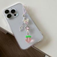 Cordón estético para teléfono Y2K con forma de fresa, colgante de cadena para teléfono con cuentas de frutas transparentes, colgante de correa para teléfono de melocotón para niñas - details 8