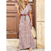 Vestido Maxi Floral Elegante con Cuello en V - Estilo Chic de Verano con Cinturón, Tela Tejida Durable y de Fácil Mantenimiento - details 14