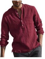 Camisa informal de lino para hombre, camisa de manga larga con cuello en V, ropa de playa, 2024 - details 2