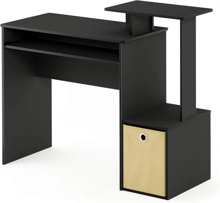 Escribiendo Versátil para Computadora Doméstica Escritorio con Contenedor de Almacenamiento, Madera de ingeniería, Pino Ámbar/Negro - 1