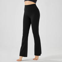 Hamidou-mallas de Yoga de cintura alta para mujer, pantalones de entrenamiento elásticos, de pierna ancha, acampanados, de color sólido, para Fitness - details 13
