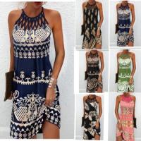 Vestido estampado sin mangas con cuello redondo y abertura de verano - details 1