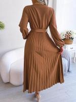 Vestido largo plisado con dobladillo grande para mujer, vestido cruzado de Color liso con cuello en V, moda de primavera y verano - details 5