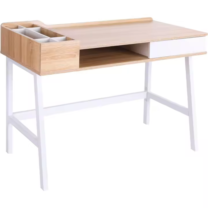 Escritorio con Estantería de 3 Estantes 2 Cajones y Soporte para Impresora para Oficina Estudio - 1